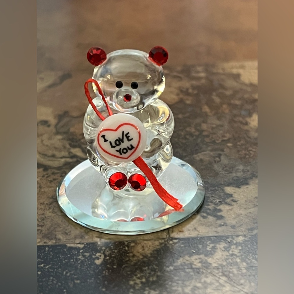 Glass Baron Glass Art Miniature Teddy Bear I LOVE YOU Swarovski Crystals